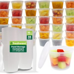 factory direct freshware food storage containers [36 set] 16 oz plastic deli containers with lids, slime, soup, meal prep containers | bpa free | stackable | leakproof | microwave/dishwasher/freezer safe oem/odm services