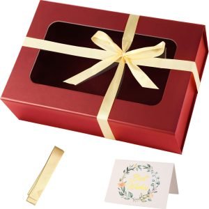 trade price red large gift box with window, 13.5"x9"x4.3" bridesmaid box for gift giving,birthday gift box with magnetic,closure lid gift box for presents,cute box,luxury for gift packaging,gift box for wrapping gifts wholesale supplier