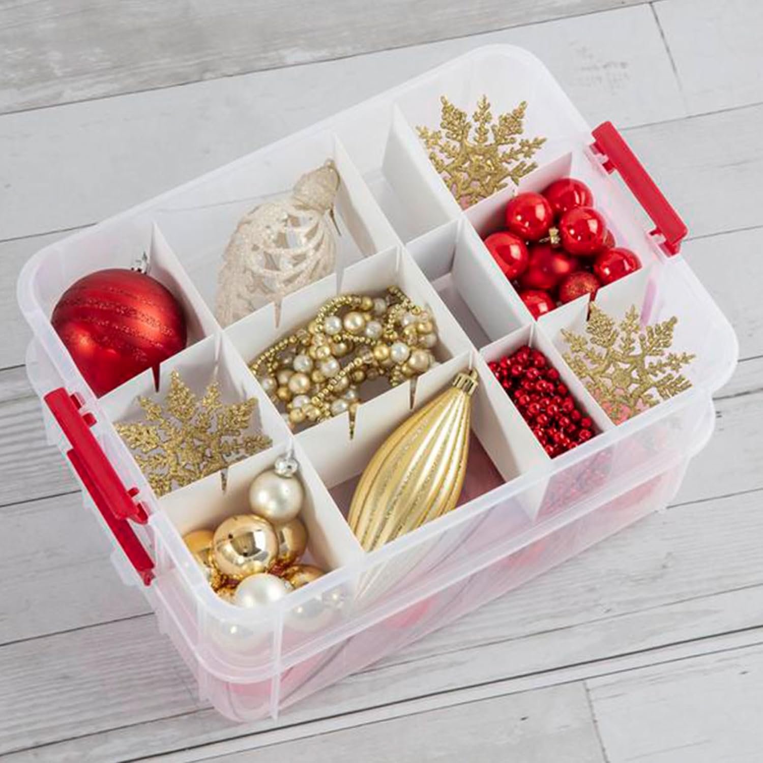 factory price sterilite 4-pack plastic storage box, christmas ornament organizer, 24 compartments, red volume discount