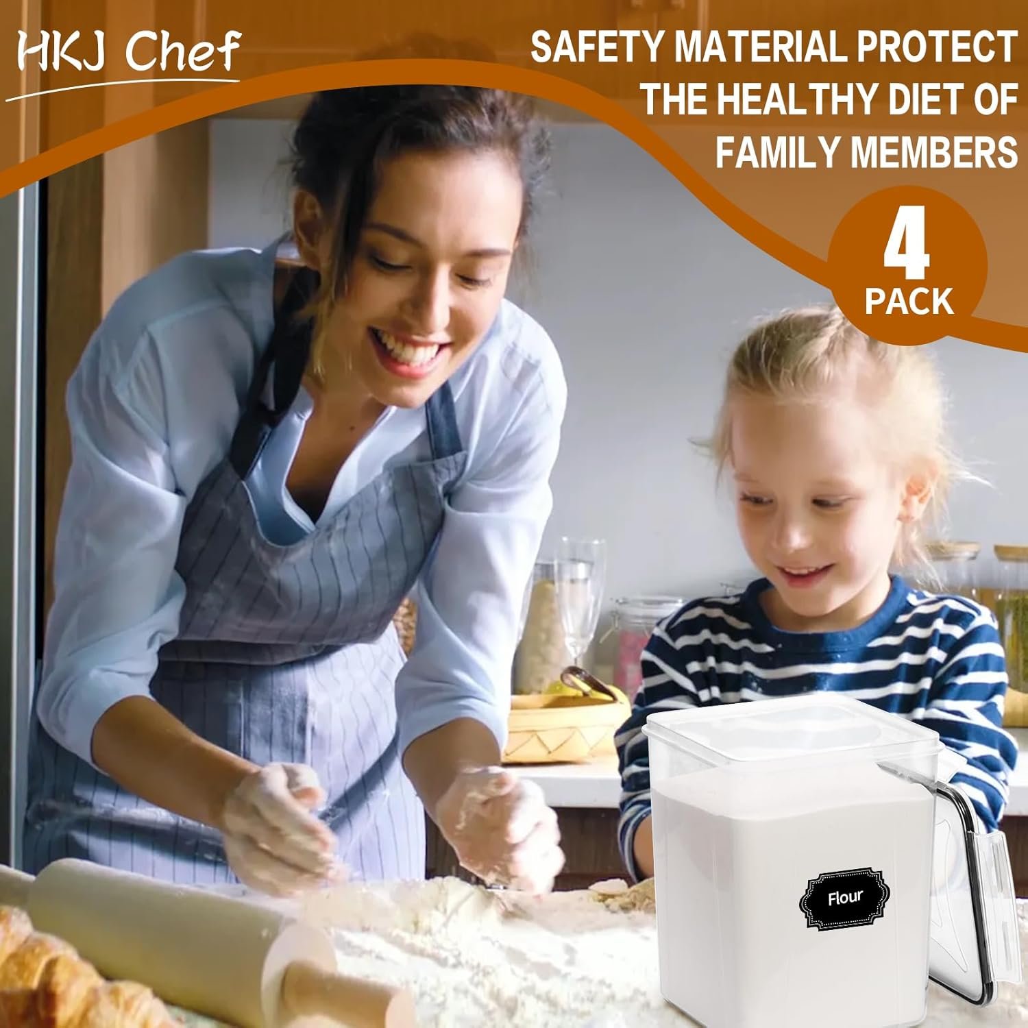 factory direct 4 pack large airtight food storage containers with lids (5.2l / 176oz), bpa free plastic kitchen and pantry organization contianers for cereal flour and sugar storage - labels & marker oem/odm services