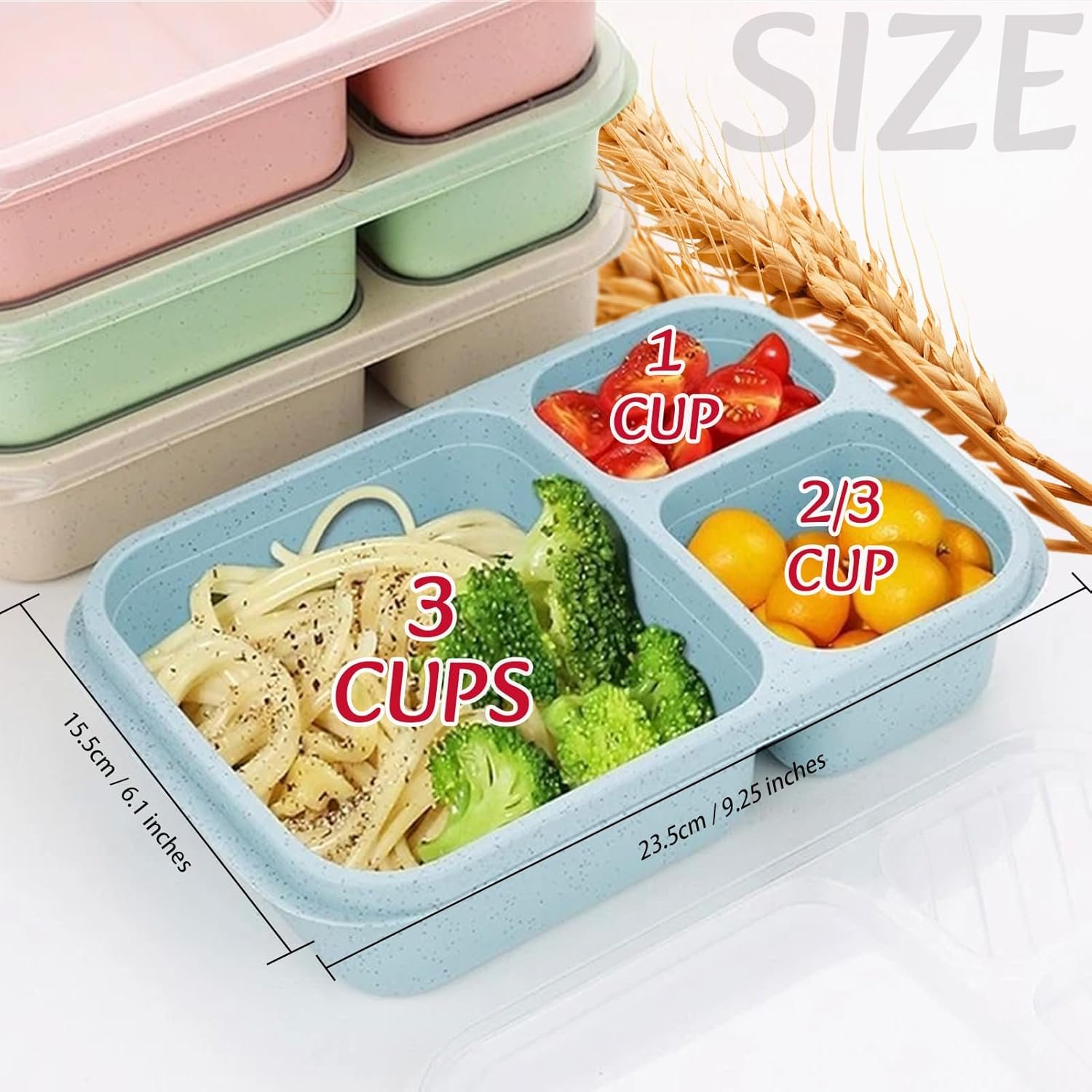 factory price 12 pack bento box, 3 compartment lunch box containers, wheat straw reusable food storage containers, freezer microwave and dishwasher safe snack containers for work school and travel volume discount