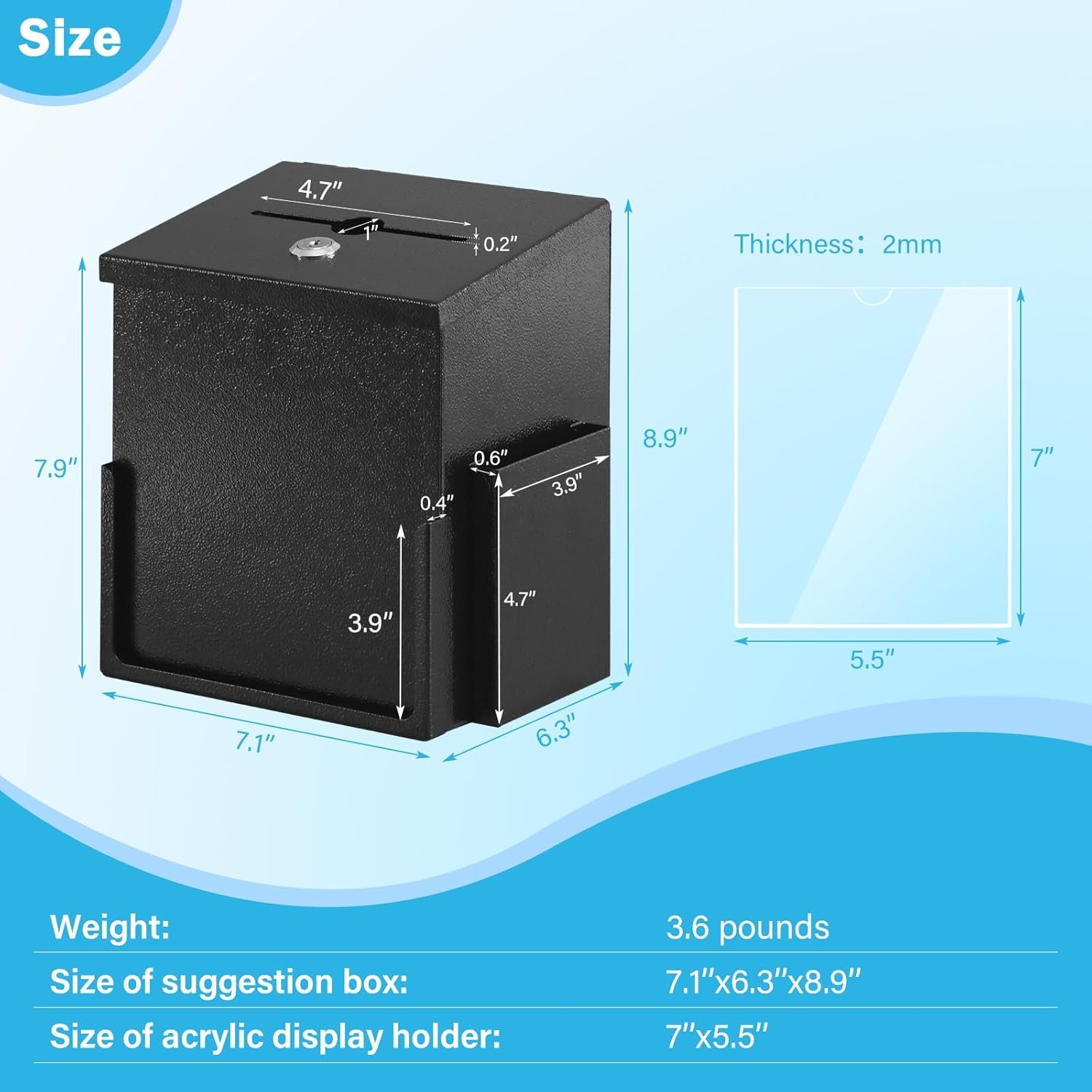 buy in bulk xydled suggestion box with key lock acrylic sign holder, metal donation ballot drop box with slot tip jar for office, fundraising, church, school,8.9''x7.1''x6.3'', black source from factory