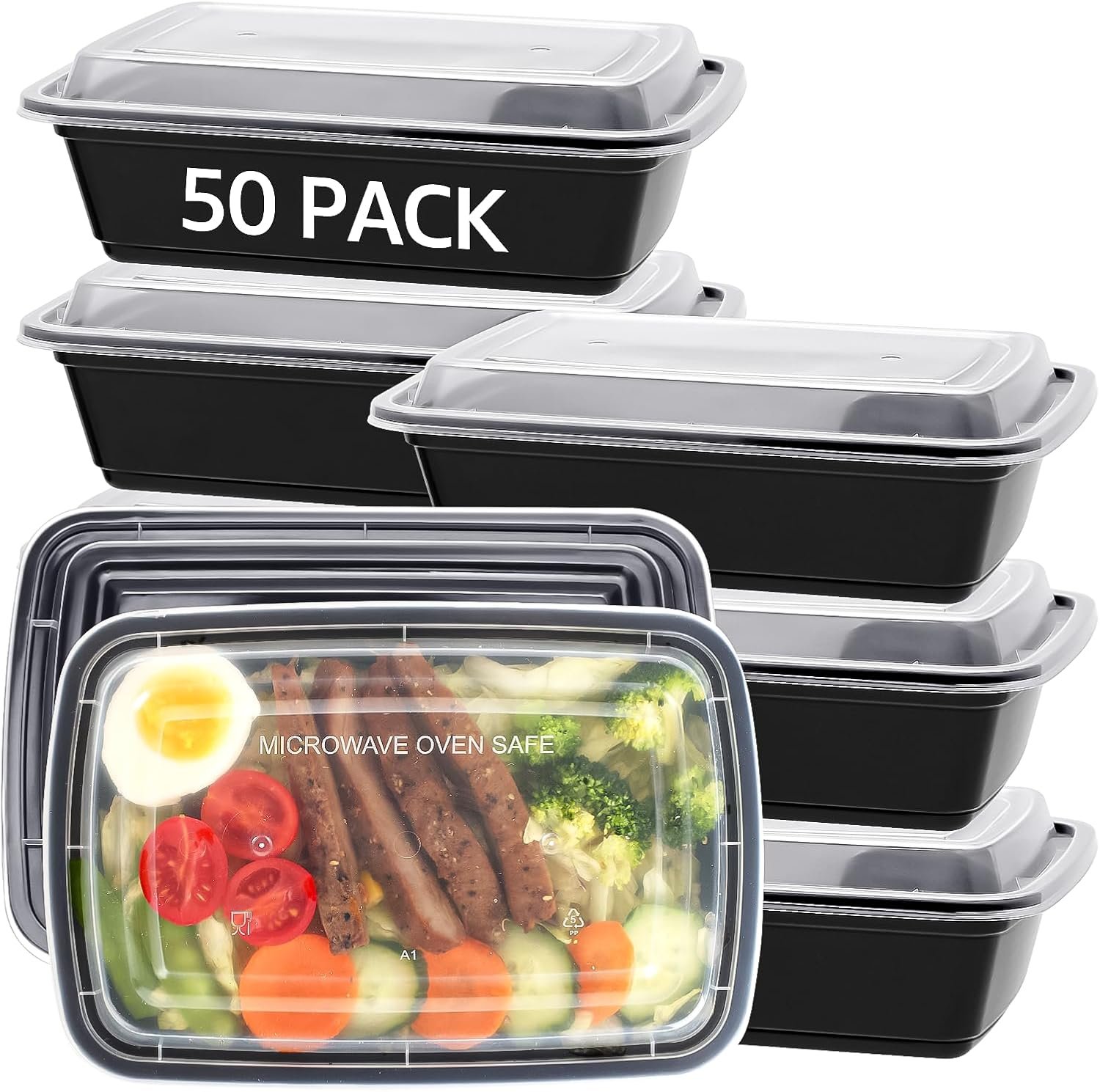 direct bulk orders 50 pack, 24 oz. meal prep containers, extra large & thick food storage containers with lids - bpa free stackable microwavable & dishwasher safe, travel, to go, bento box low-cost wholesale