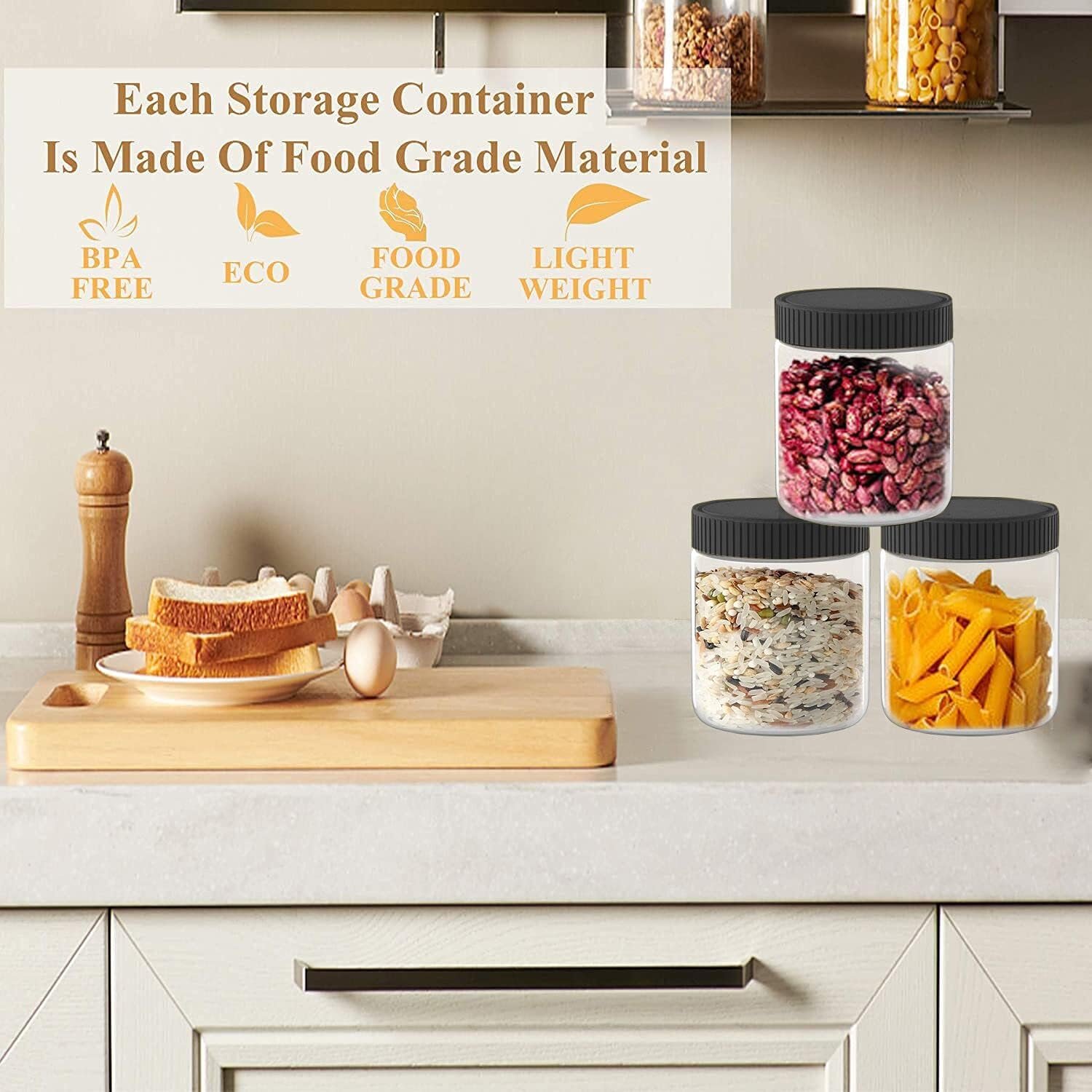 factory direct xinglian 16 oz clear plastic jars with black lids refillable kitchen storage containers for dry food, coffee, nuts and more, 6 pack oem/odm services