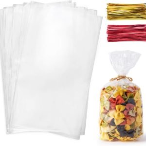 trade price morepack cello cellophane treat bags,200 pieces 7x13 inches clear pastic gift bags with twist ties,party favor bags wholesale supplier