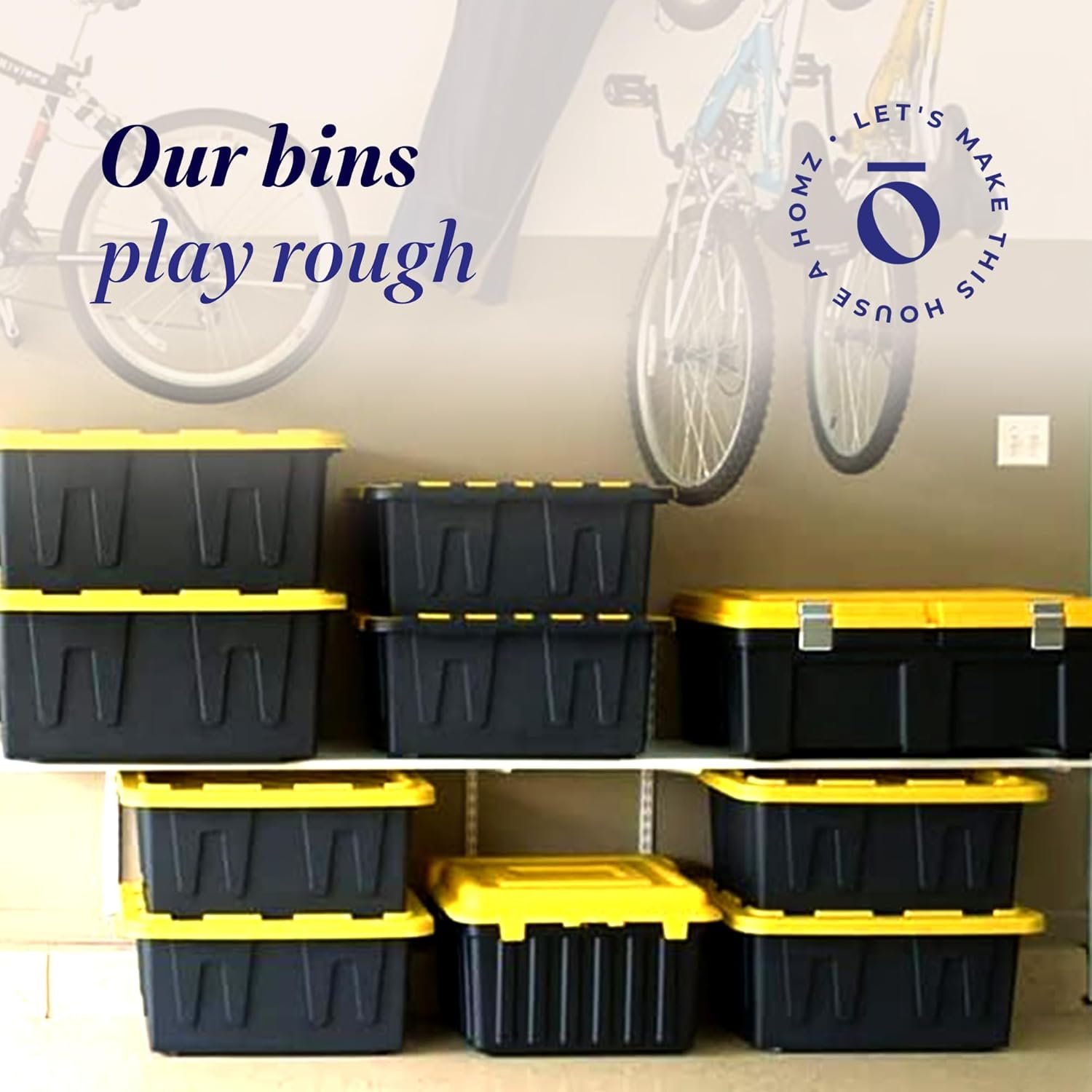 factory price 2-pack durabilt storage, heavy duty stackable bins, 15 gallon, black/yellow volume discount