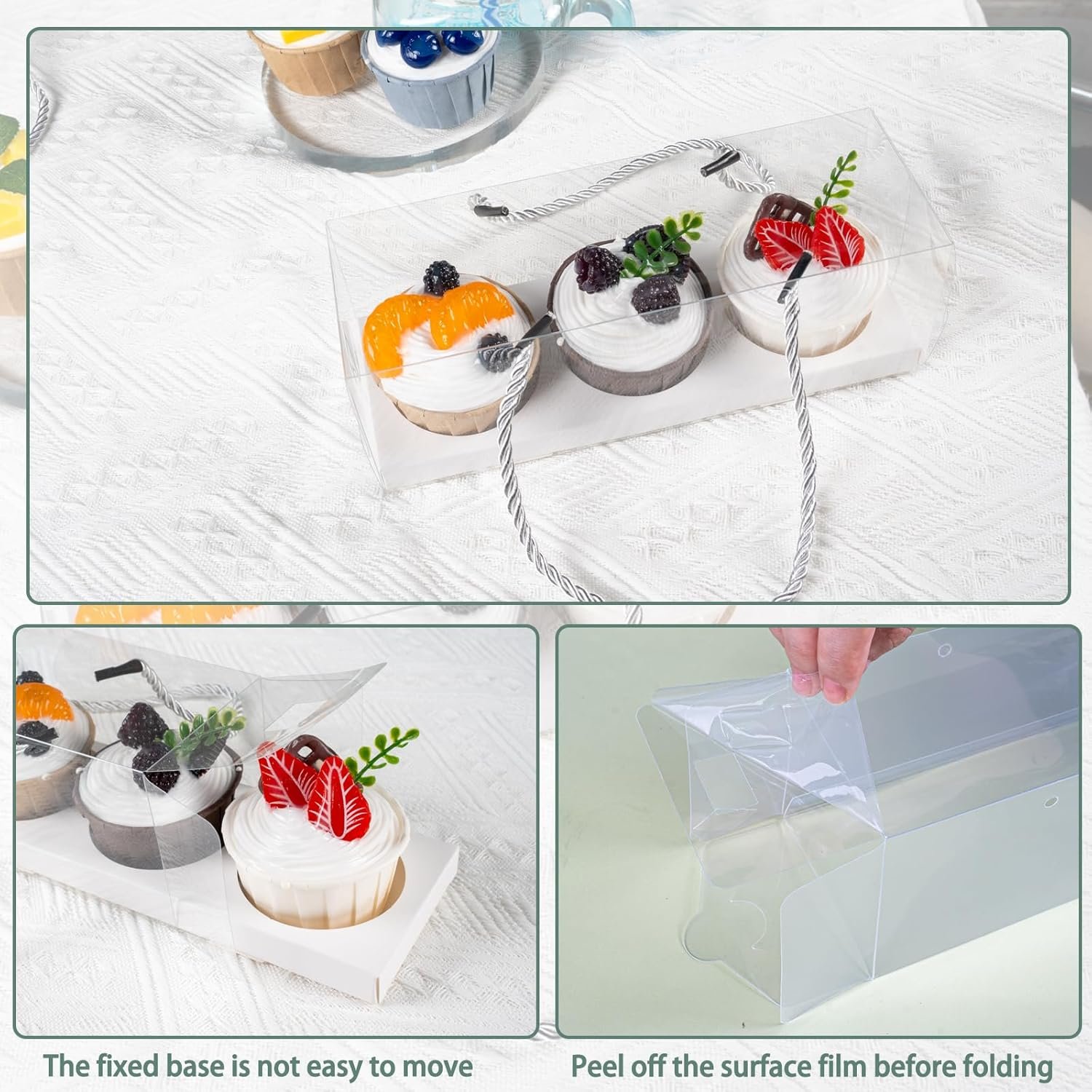 manufacturer direct 20pcs clear cupcake boxes with handle cupcake container mini cupcake container transparent bakery cake boxes plastic cake carrier baked dessert box for wedding party favor white (9 x 3 x 3 inch) supplier direct