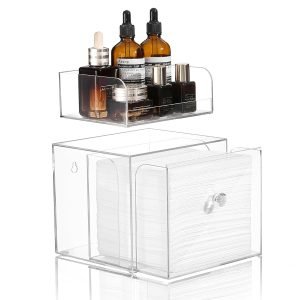 buy in bulk disposable face towel holder with makeup organizer, acrylic storage box for clean skin club with drawer, disposable face towel holder, luxe box for face towels (excluding facial towels) source from factory