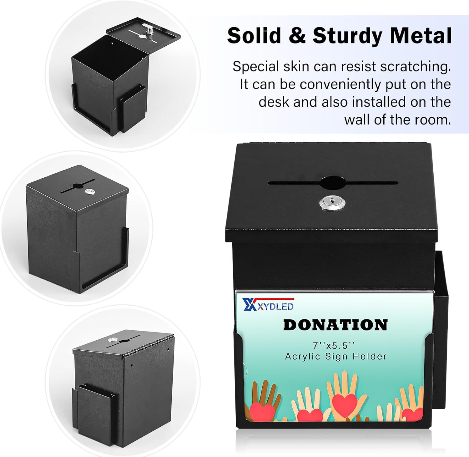 buy in bulk xydled suggestion box with key lock acrylic sign holder, metal donation ballot drop box with slot tip jar for office, fundraising, church, school,8.9''x7.1''x6.3'', black source from factory