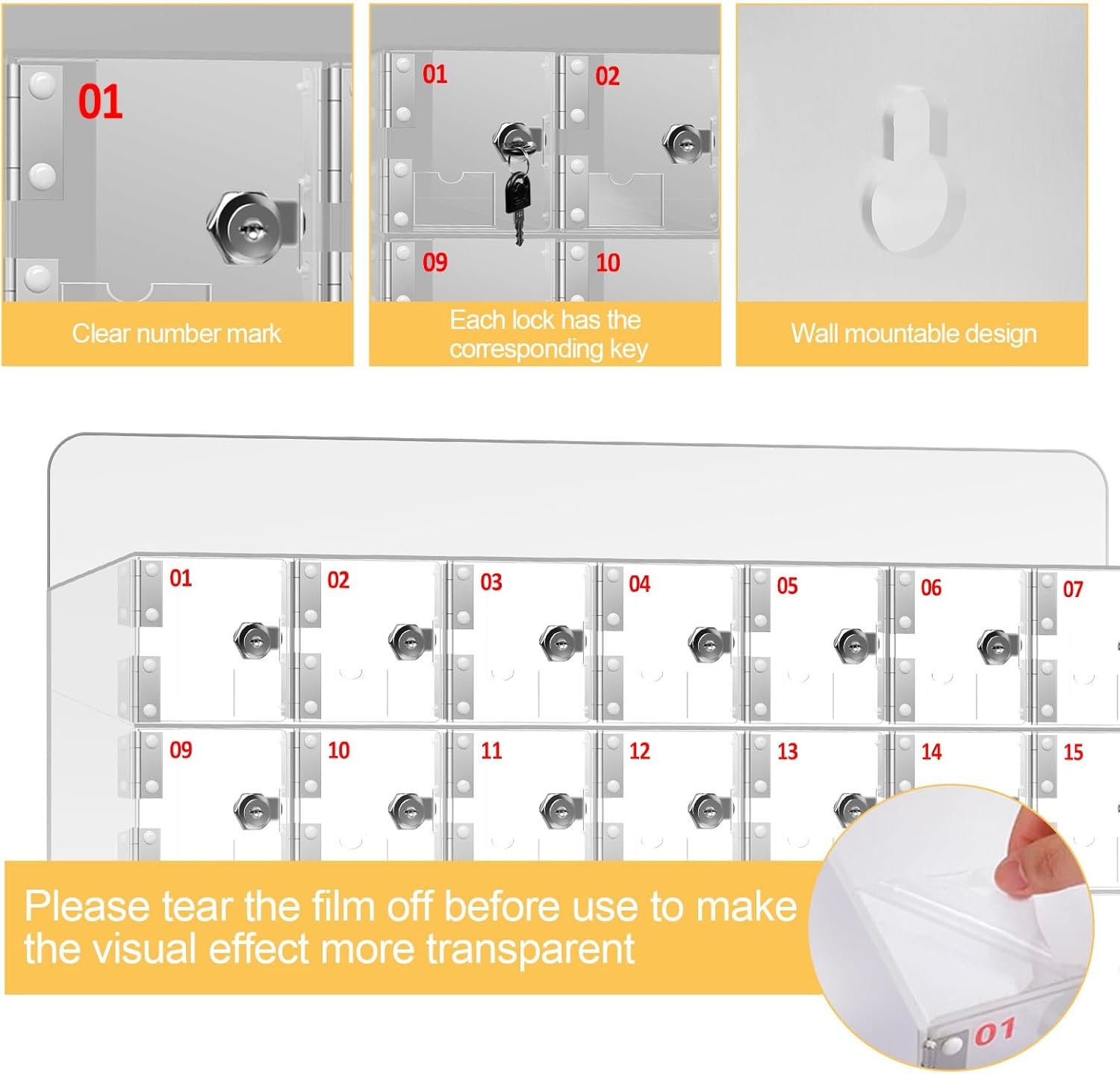 buy in bulk jumtop 100 slots wall mounted acrylic cell phone locker,clear cell phone locker box with keys, cell phone locker for classroom source from factory