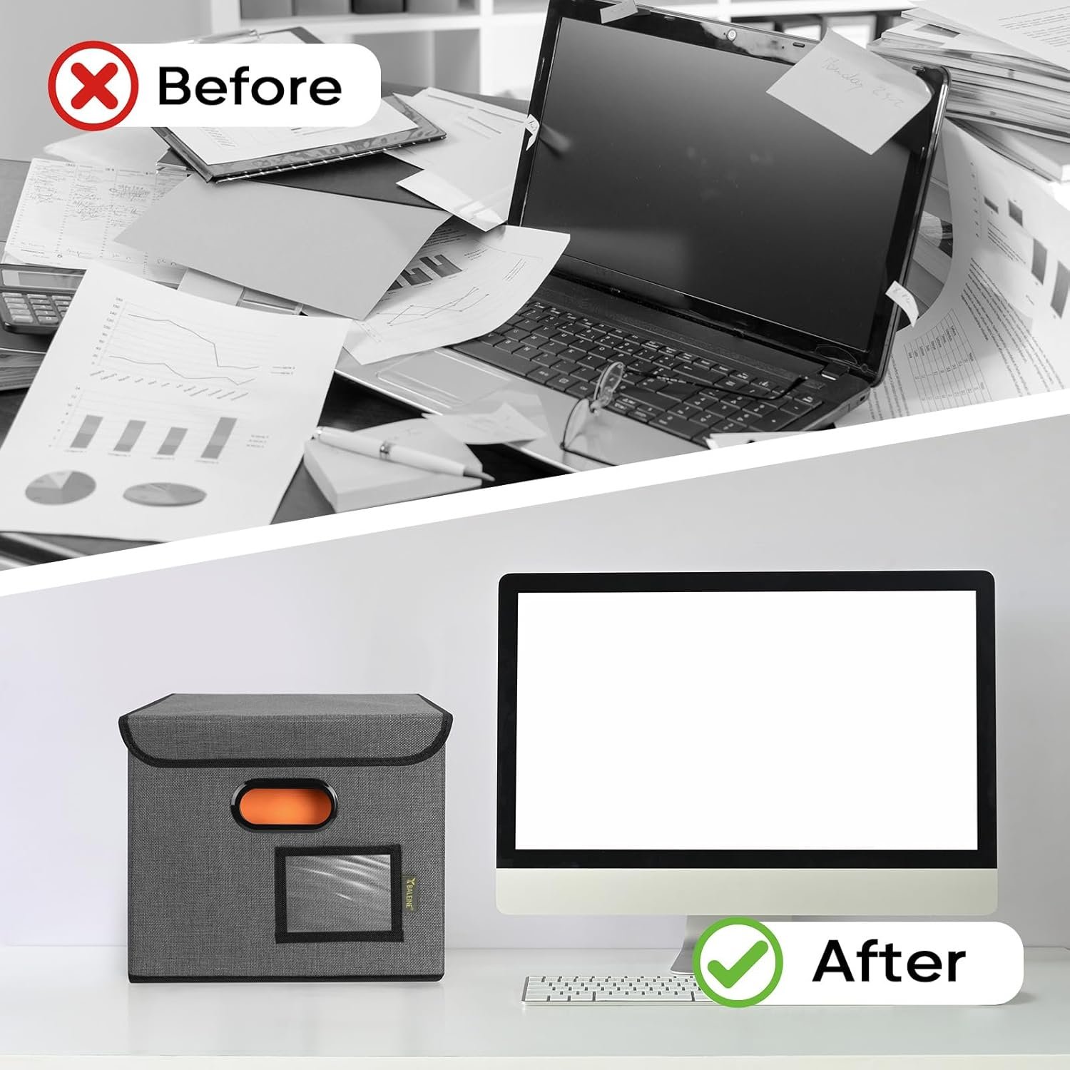 factory price baleine file organizer box with lid, collapsible file folder organizer with plastic slide, hanging file folder box for office document storage (1 pack, black) volume discount