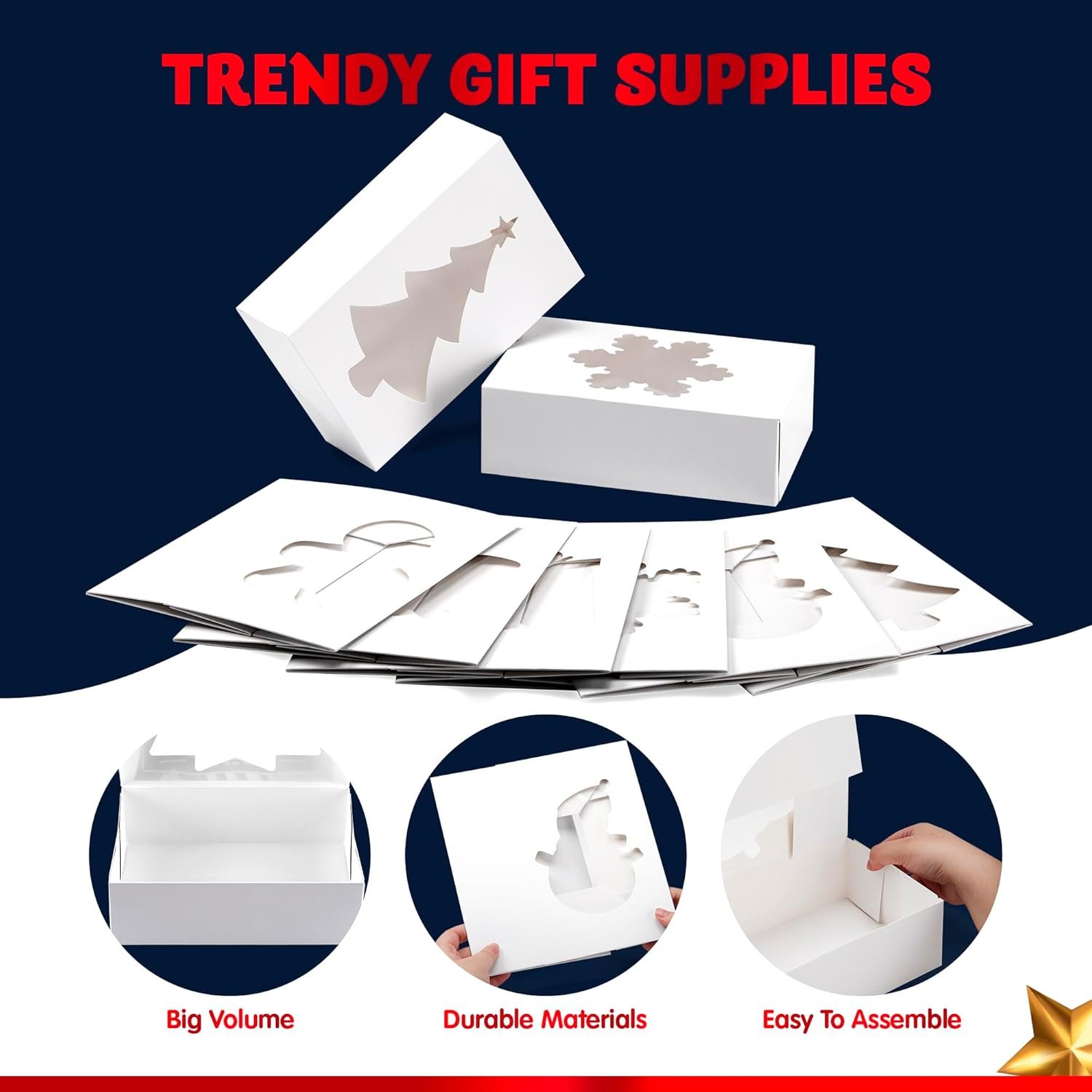trade price joyin 24 pcs christmas cookie boxes, plain white treat boxes with window 9’’x 6’’x 3’’ bakery gift warpping box for xmas holiday party favor pastries, cupcakes, cookies, brownies, donuts gift-giving wholesale supplier