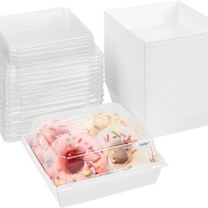 trade price ocmoiy small charcuterie boxes with clear lids, to go paper disposable food containers, 5 inches bakery dessert boxes for sandwich, cookie, pastry, cake slice (white, 50ct) wholesale supplier