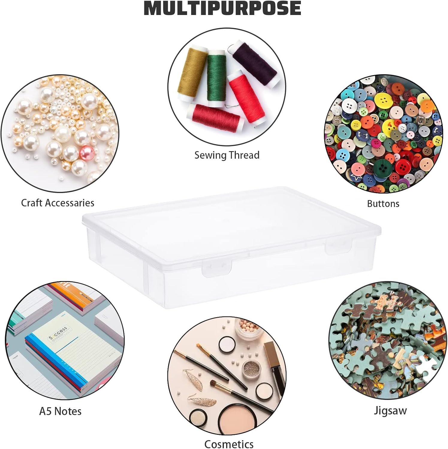 factory price btsky clear plastic storage box with flap lid, multipurpose craft organizers and storage box art supply storage organizer plastic sewing box for beads pencils notebooks, 2 pack medium volume discount