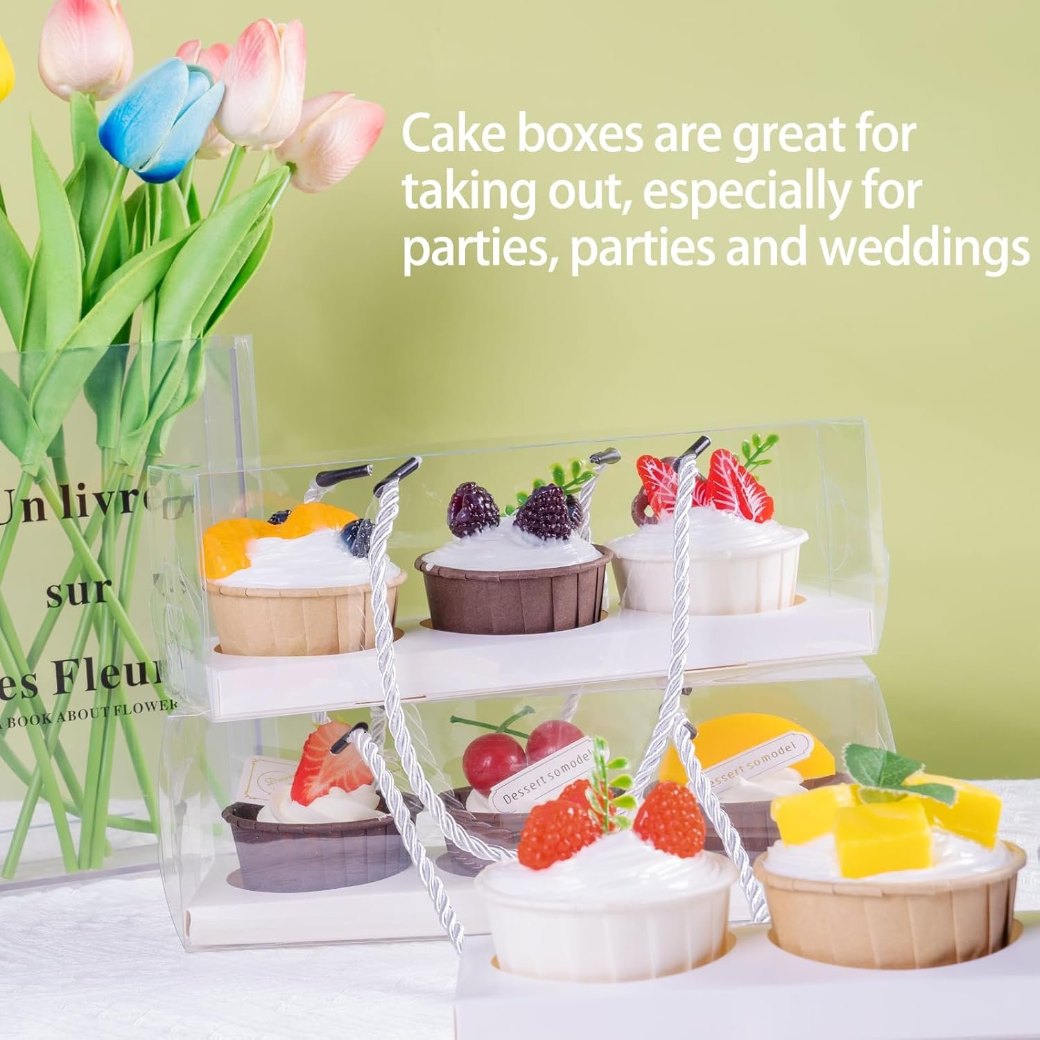 manufacturer direct 20pcs clear cupcake boxes with handle cupcake container mini cupcake container transparent bakery cake boxes plastic cake carrier baked dessert box for wedding party favor white (9 x 3 x 3 inch) supplier direct