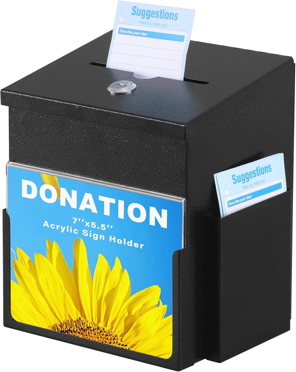 buy in bulk xydled suggestion box with key lock acrylic sign holder, metal donation ballot drop box with slot tip jar for office, fundraising, church, school,8.9''x7.1''x6.3'', black source from factory