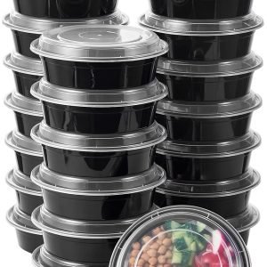 direct bulk orders fuling 24 oz 50 ct round meal prep food storage containers with lids to go plastic lunch plan box disposable take out bowls black bpa free reusable durable stackable microwave freezer dishwasher safe low-cost wholesale