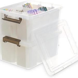 factory direct citylife 17 qt plastic storage bins clear storage box with lids multipurpose stackable storage containers for organizing tool, craft, crayon, 2 packs oem/odm services