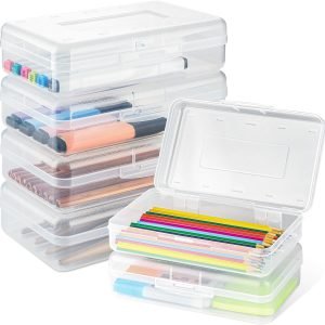 factory price maxgear clear pencil boxes, 6 pack large capacity plastic organizer, storage boxes for school bulk stackable design, office supplies storage volume discount