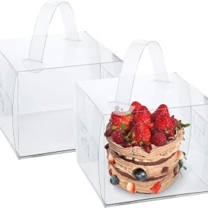 trade price 20pcs 6x6x5 inches transparent bakery boxes with cake boards handles, mini 6in cake boxes,small treat boxes,clear cake boxes for cake chocolate donut,pastries,cookies wholesale supplier