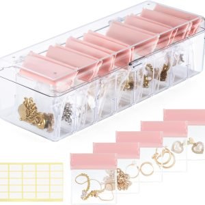 buy in bulk acrylic jewelry box organizer, clear jewelry storage box with 24 portable anti tarnish jewelry bags, countertop jewelry holder organizer necklaces rings earrings case for women, clear source from factory