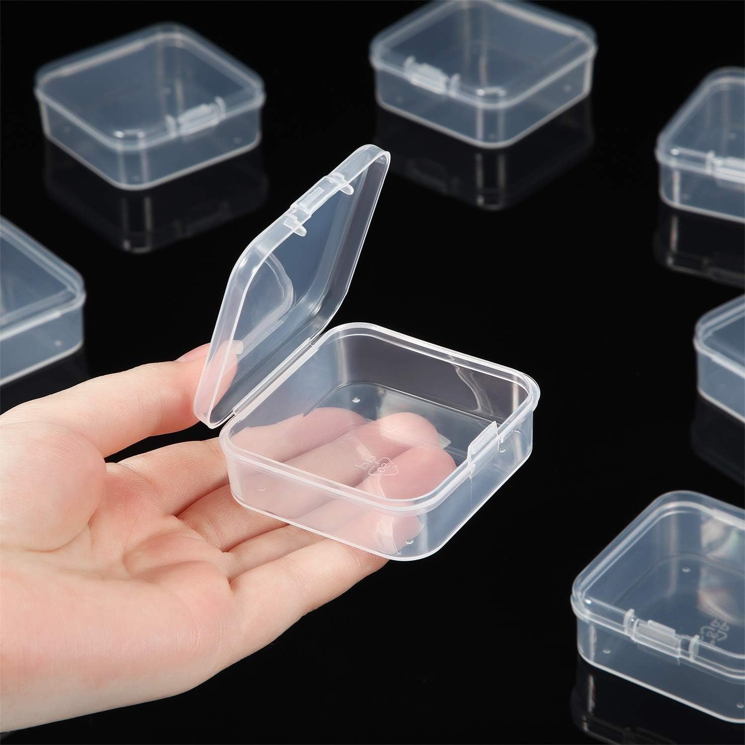 factory price 48 packs clear small plastic containers transparent storage box with hinged lid for small items crafts jewelry (2.12 x 2.12 x 0.79 inches) volume discount