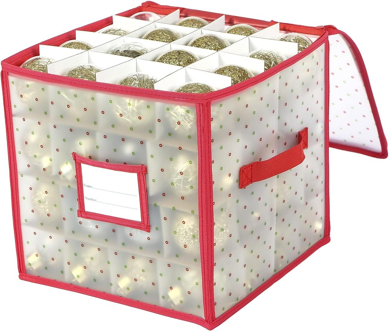 factory price sattiyrch plastic christmas ornament storage box with zippered closure - store up to 64 of the 3-inch standard christmas ornaments, xmas ornaments storage with dividers & two handles volume discount