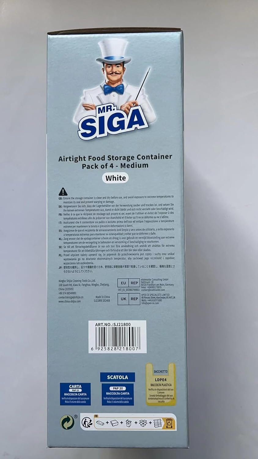 factory direct mr.siga 4 pack airtight food storage container set, bpa free kitchen pantry organization canisters with one-handed leak proof lids, 1l / 33.8oz, medium, white oem/odm services