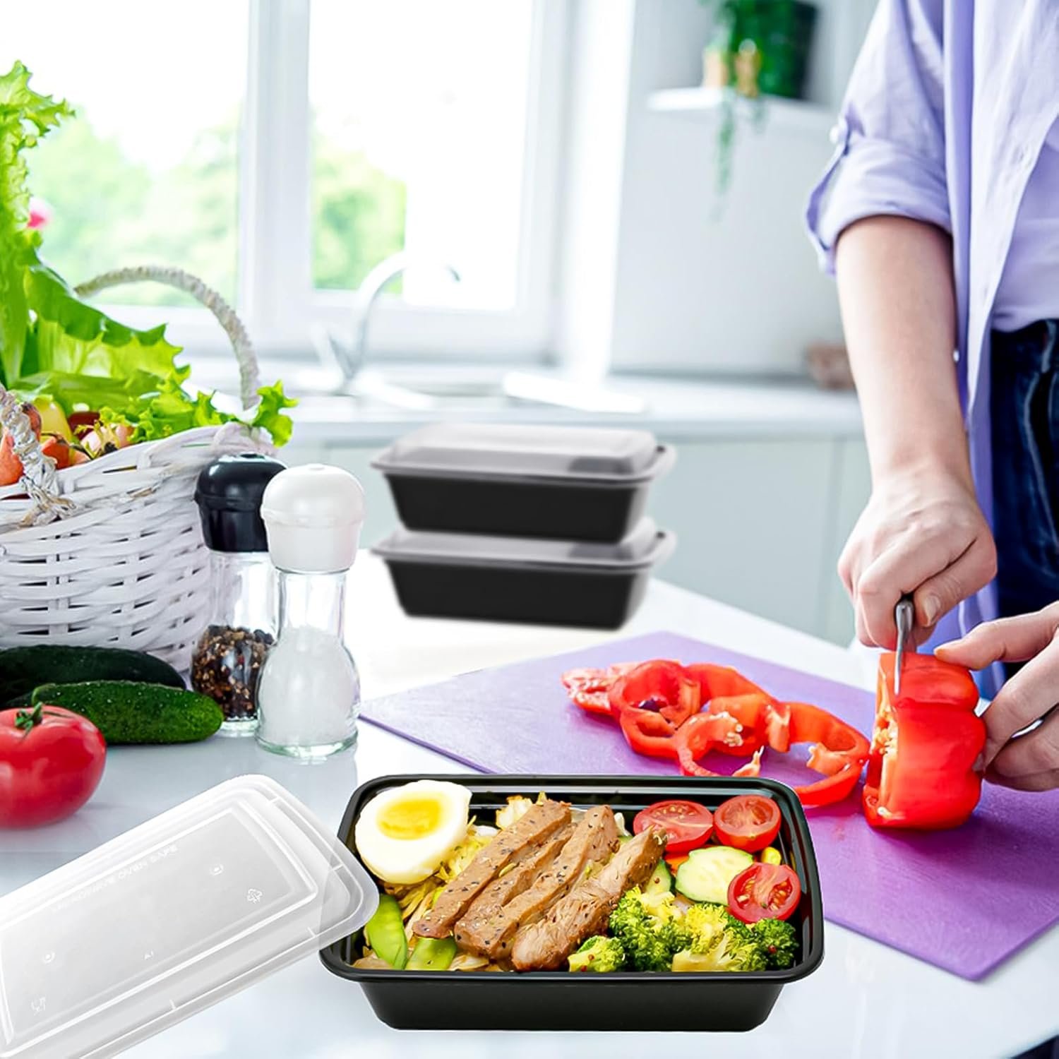 direct bulk orders 50 pack, 24 oz. meal prep containers, extra large & thick food storage containers with lids - bpa free stackable microwavable & dishwasher safe, travel, to go, bento box low-cost wholesale