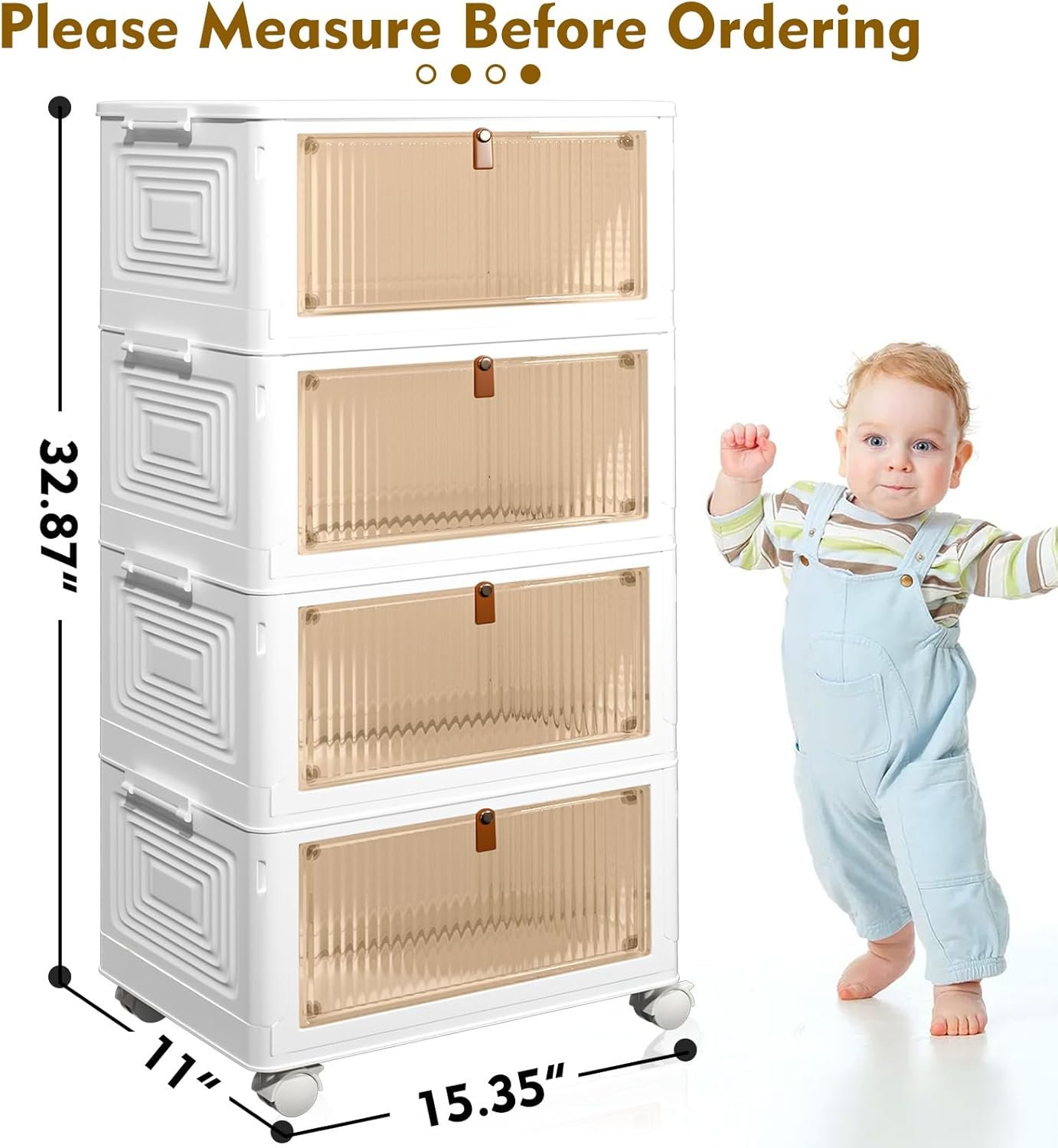 factory price 4 tier stackable storage bins with lids, 23qt plastic storage containers with magnetic doors & wheels, convenient storage bins closet organizers, household organization for home, party, office, dorm volume discount