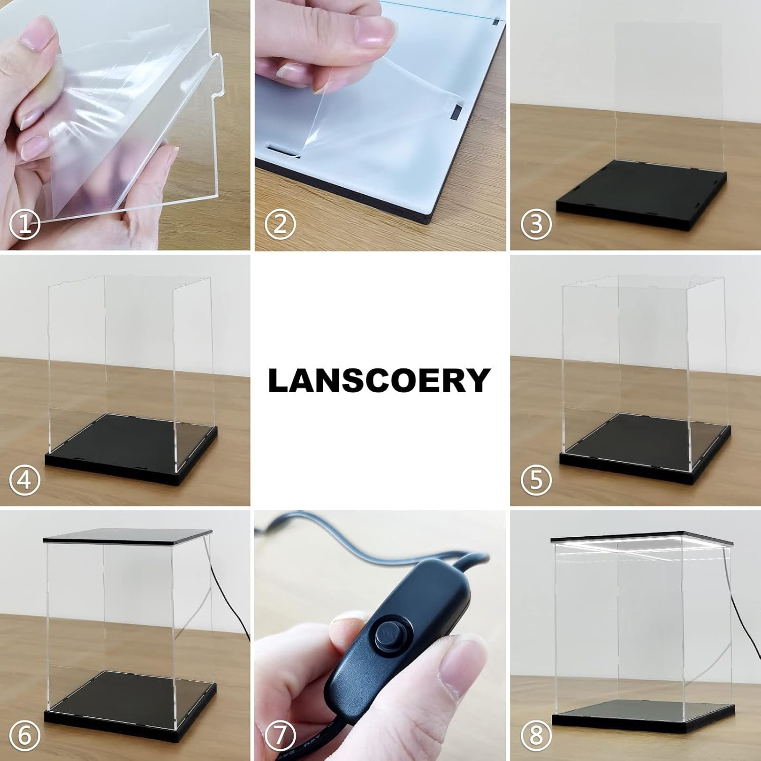 buy in bulk lanscoery clear acrylic display case with light, assemble small cube display box stand with black base, dustproof protection showcase for collectibles memorabilia figurines (4x4x4inch; 10x10x10cm) source from factory
