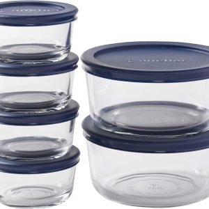 direct bulk orders anchor hocking 12 piece glass storage containers with lids (6 glass food storage containers & 6 navy blue snugfit lids) low-cost wholesale
