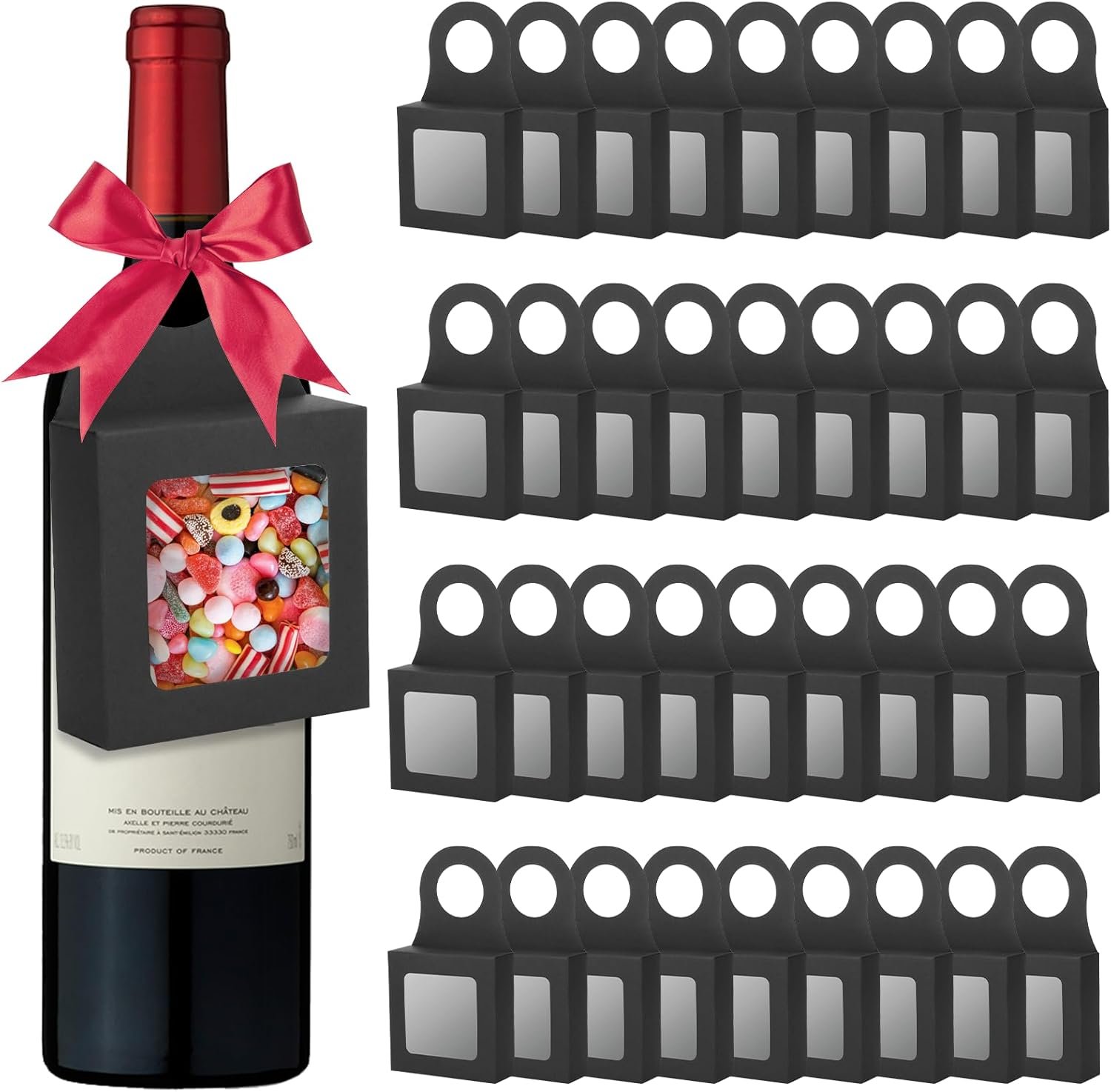 manufacturer direct sayaya 36 pcs kraft paper wine bottle box with window empty wine bottles for decoration hanging foldable gift wine boxes holds truffles clear treat boxes chocolate covered strawberries boxes (black) supplier direct