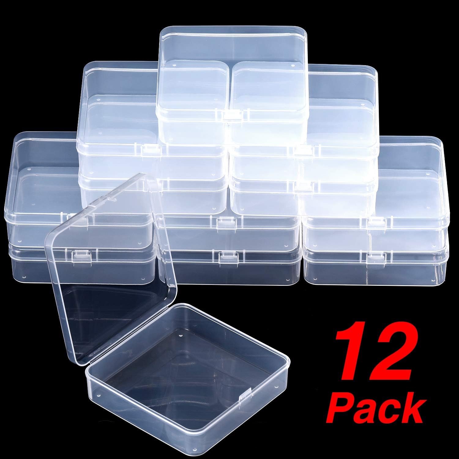 factory direct satinior 12 pack clear plastic beads storage containers box with hinged lid for beads and more (3.70 x 3.70 x 1.18 inch) oem/odm services