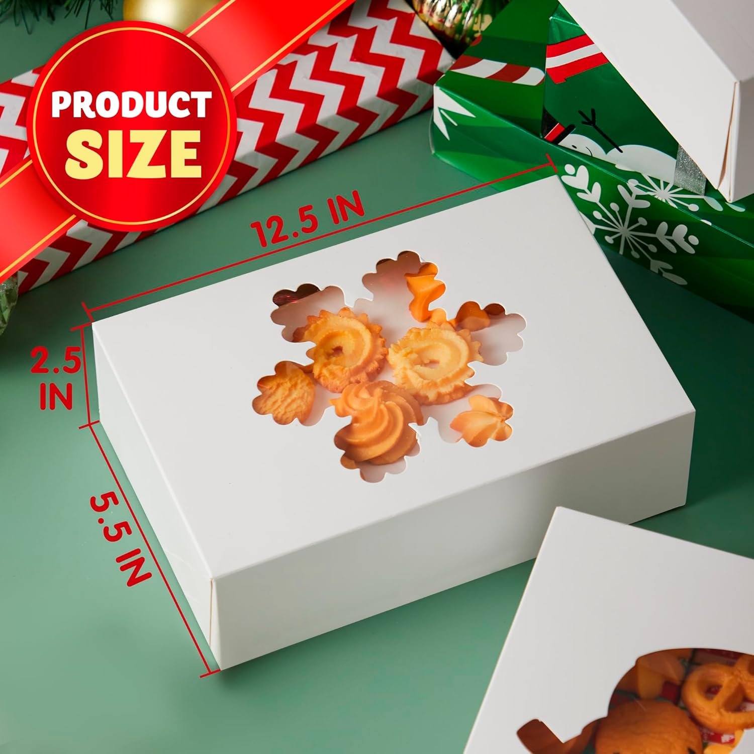 trade price joyin 24 pcs christmas cookie boxes, plain white treat boxes with window 9’’x 6’’x 3’’ bakery gift warpping box for xmas holiday party favor pastries, cupcakes, cookies, brownies, donuts gift-giving wholesale supplier