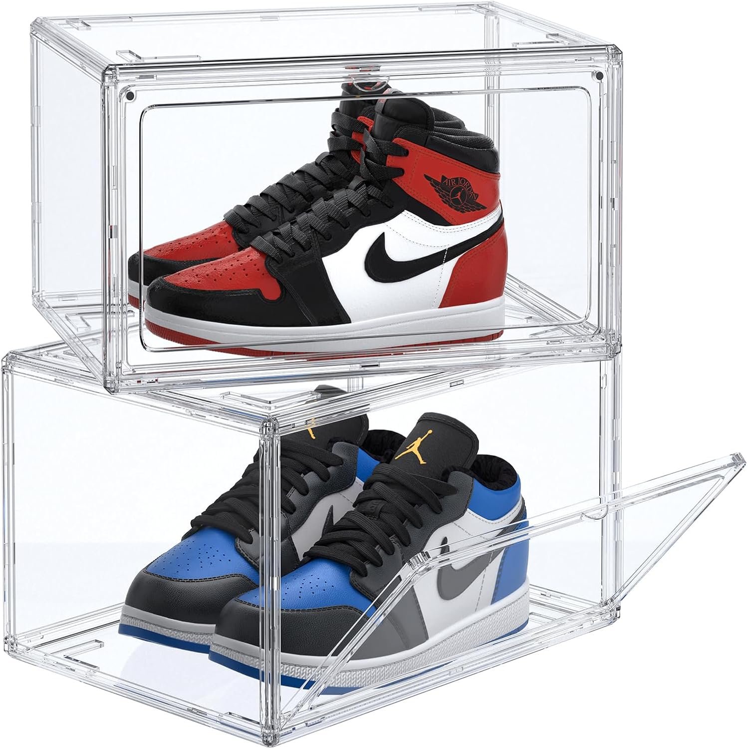 buy in bulk 2-pack acrylic clear stackable shoe boxes for high-end sports shoes 360°clear acrylic display shoes boxes fully transparent display box with magnetic door for ankle boots high heels size 14 source from factory