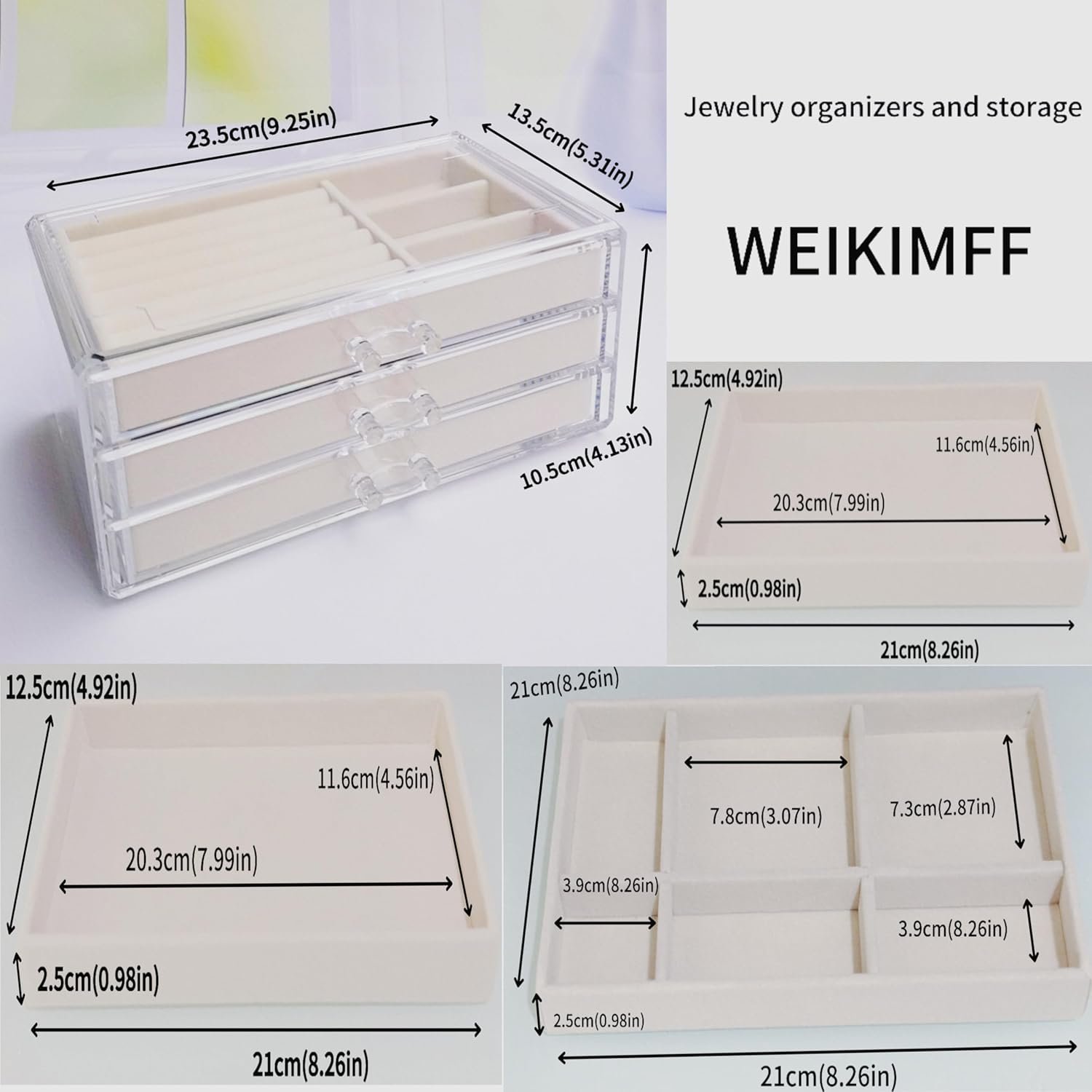 buy in bulk clear acrylic jewelry organizer with 3 drawers, acrylic jewelry box organizer can be stacked,acrylic earring organizer for storing earrings rings necklaces,clear acrylic jewelry box for women source from factory