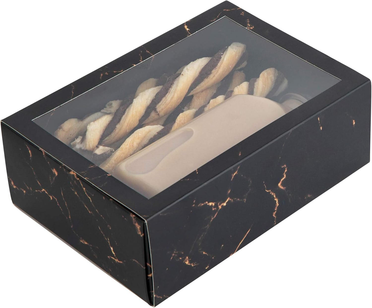 manufacturer direct hammont clear window gift boxes - 6 pack - rectangle shaped bakery boxes with clear pvc sleeve | treat boxes perfect for cakes, pastries, cookies, cupcakes, and party favors (black, 7.5” x 5” x 2.5”) supplier direct