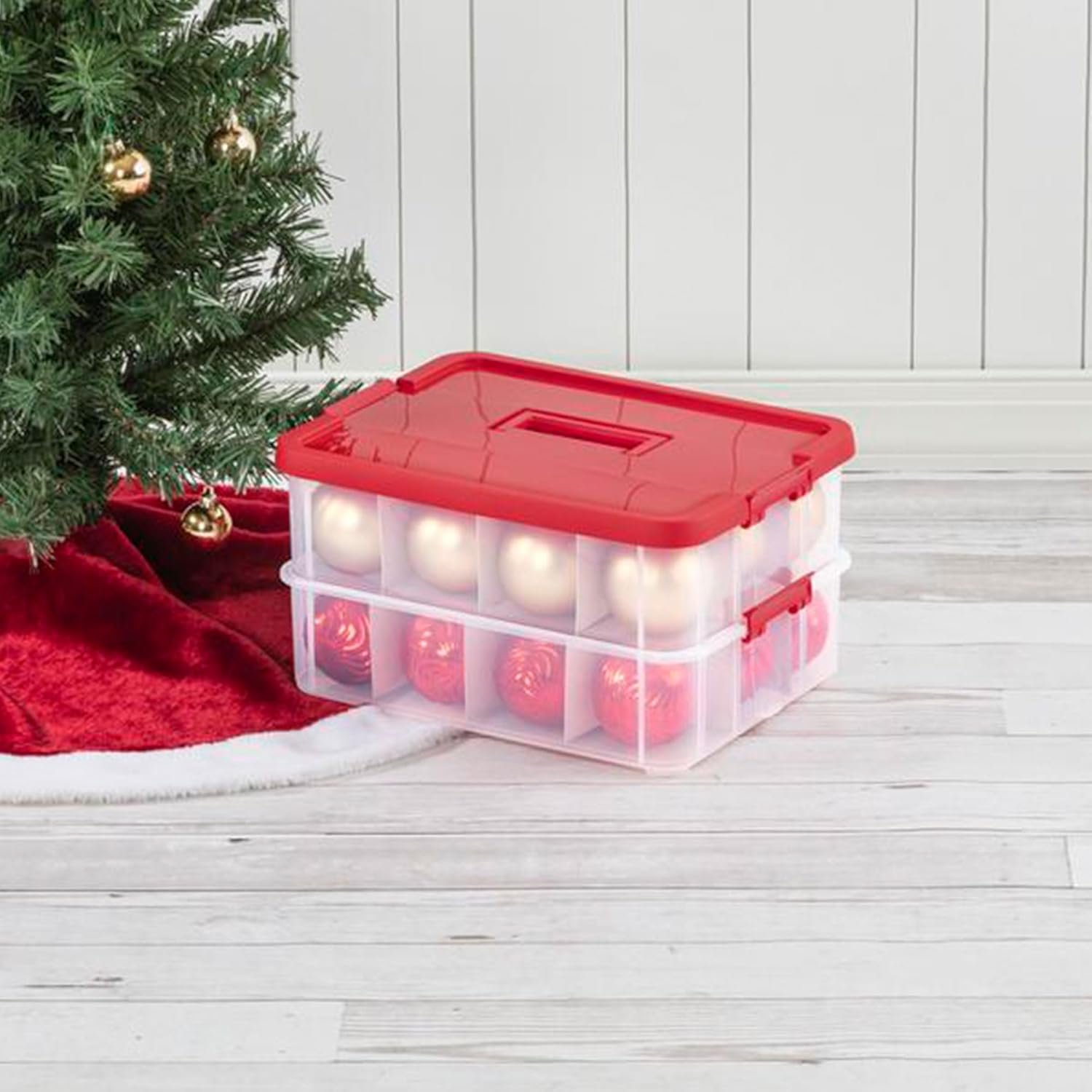 factory price sterilite 4-pack plastic storage box, christmas ornament organizer, 24 compartments, red volume discount