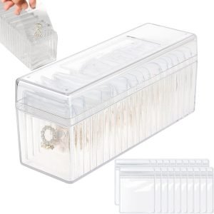buy in bulk acrylic jewelry box organizer, clear jewelry organizer with 20 portable jewelry bag, jewelry storage organizer, jewelry box organizer with anti tarnish jewelry bags for earrings/rings/necklaces (1pcs) source from factory