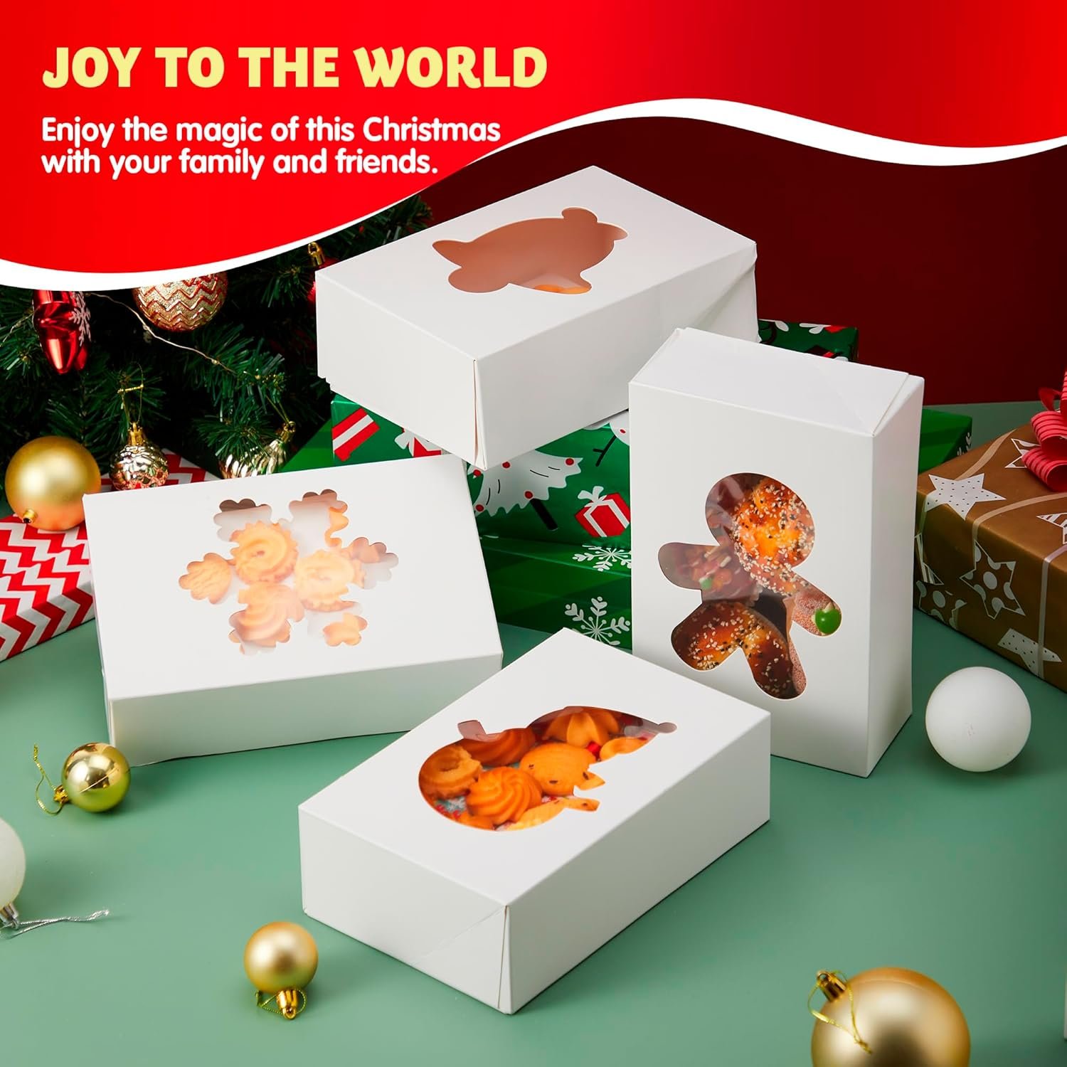 trade price joyin 24 pcs christmas cookie boxes, plain white treat boxes with window 9’’x 6’’x 3’’ bakery gift warpping box for xmas holiday party favor pastries, cupcakes, cookies, brownies, donuts gift-giving wholesale supplier