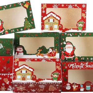 trade price 20 pack christmas cookie boxes, 8x5x3 inches christmas gift boxes with window for pastries, cupcakes, candy, holiday bakery treat and party favor wholesale supplier