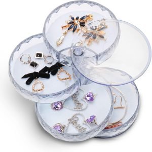 buy in bulk conbola acrylic jewelry organizer, small storage box jewelry earring holder for women, 5-layer rotating travel jewelry tray case with lid for bracelet source from factory