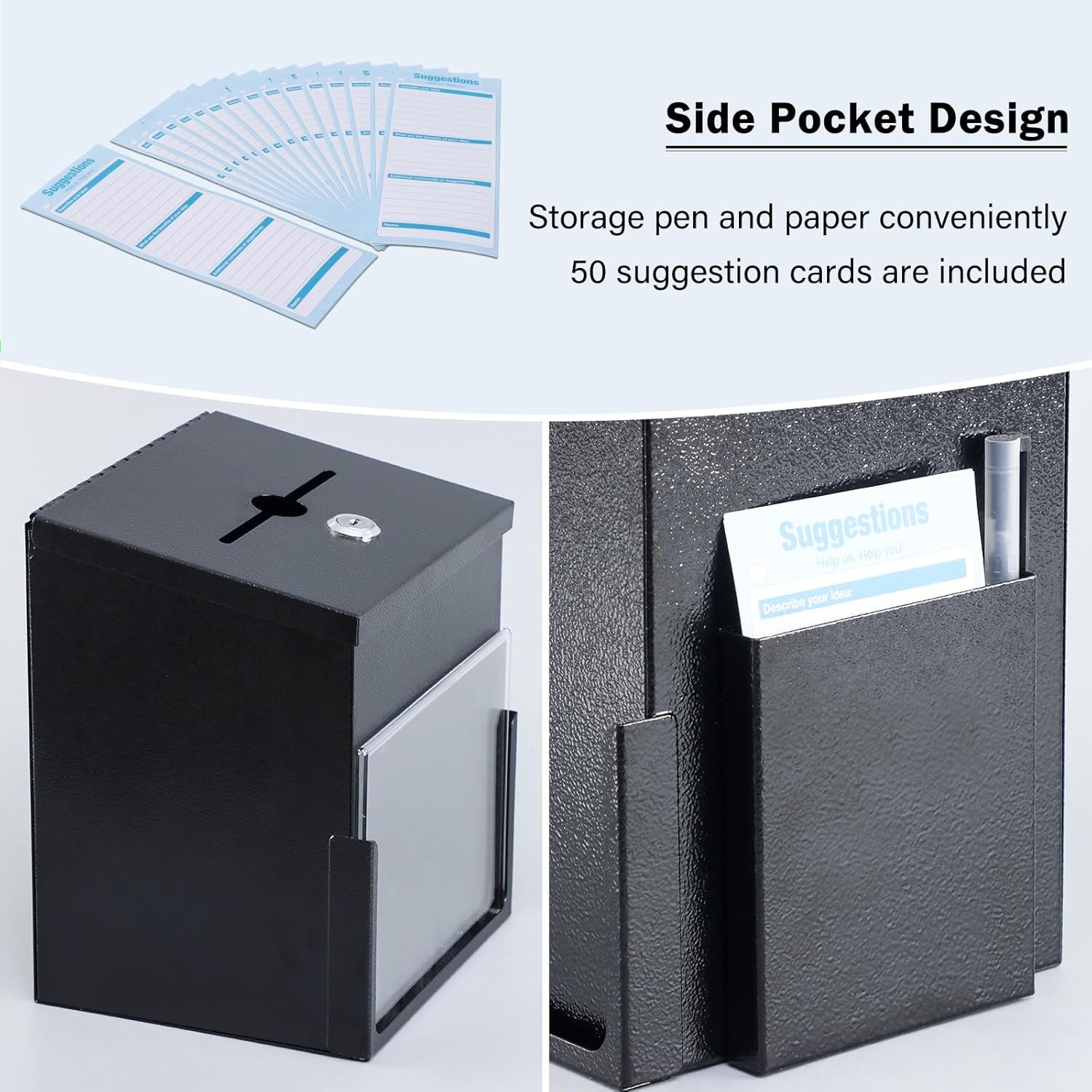 buy in bulk xydled suggestion box with key lock acrylic sign holder, metal donation ballot drop box with slot tip jar for office, fundraising, church, school,8.9''x7.1''x6.3'', black source from factory