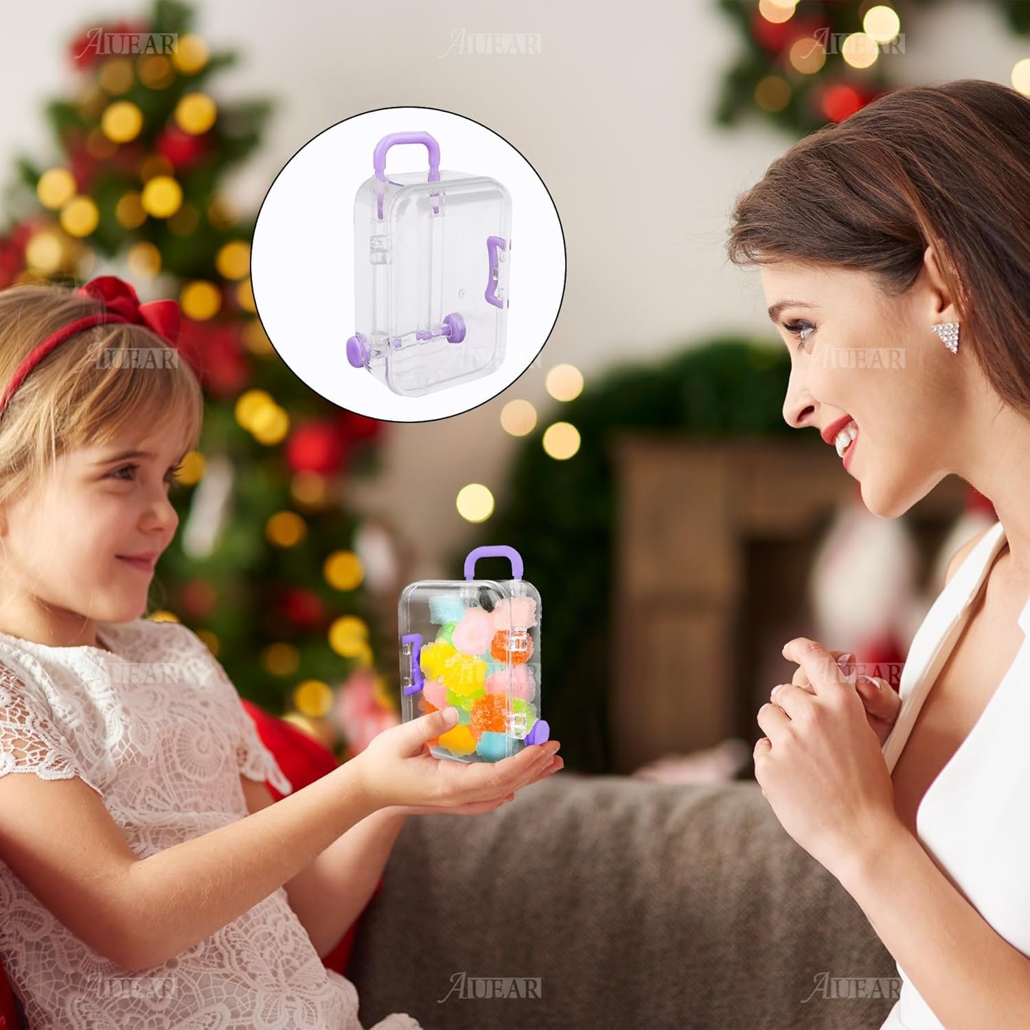 manufacturer direct auear, 12 pack mini suitcase boxes plastic candy box small reception gift box travel case for wedding party decoration (clear purple) supplier direct