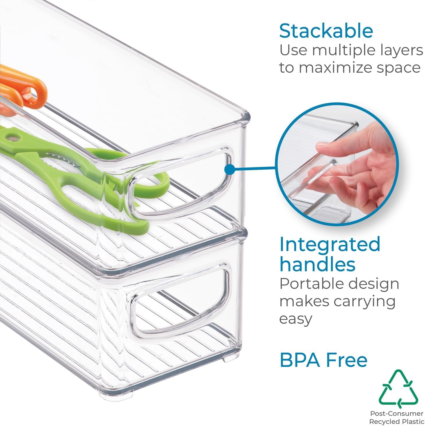 factory direct idesign bpa-free plastic pantry and kitchen storage, freezer and fridge organizer bin with easy grip handles – 16" x 4" x 3", clear oem/odm services