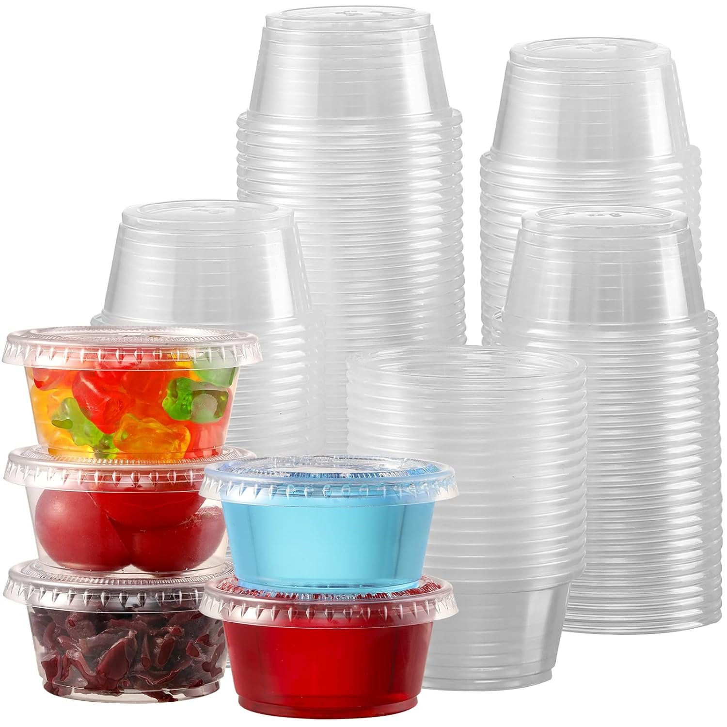 factory direct vitever 130 sets - 2 oz jello shot cups, small plastic containers with lids, airtight and stackable portion cups, salad dressing container, dipping sauce cups, condiment cups oem/odm services