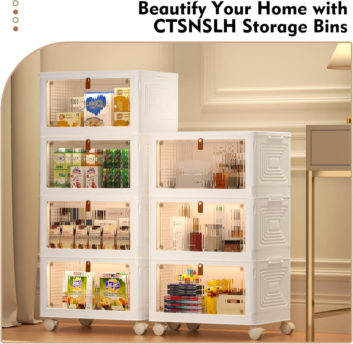 factory price 4 tier stackable storage bins with lids, 23qt plastic storage containers with magnetic doors & wheels, convenient storage bins closet organizers, household organization for home, party, office, dorm volume discount