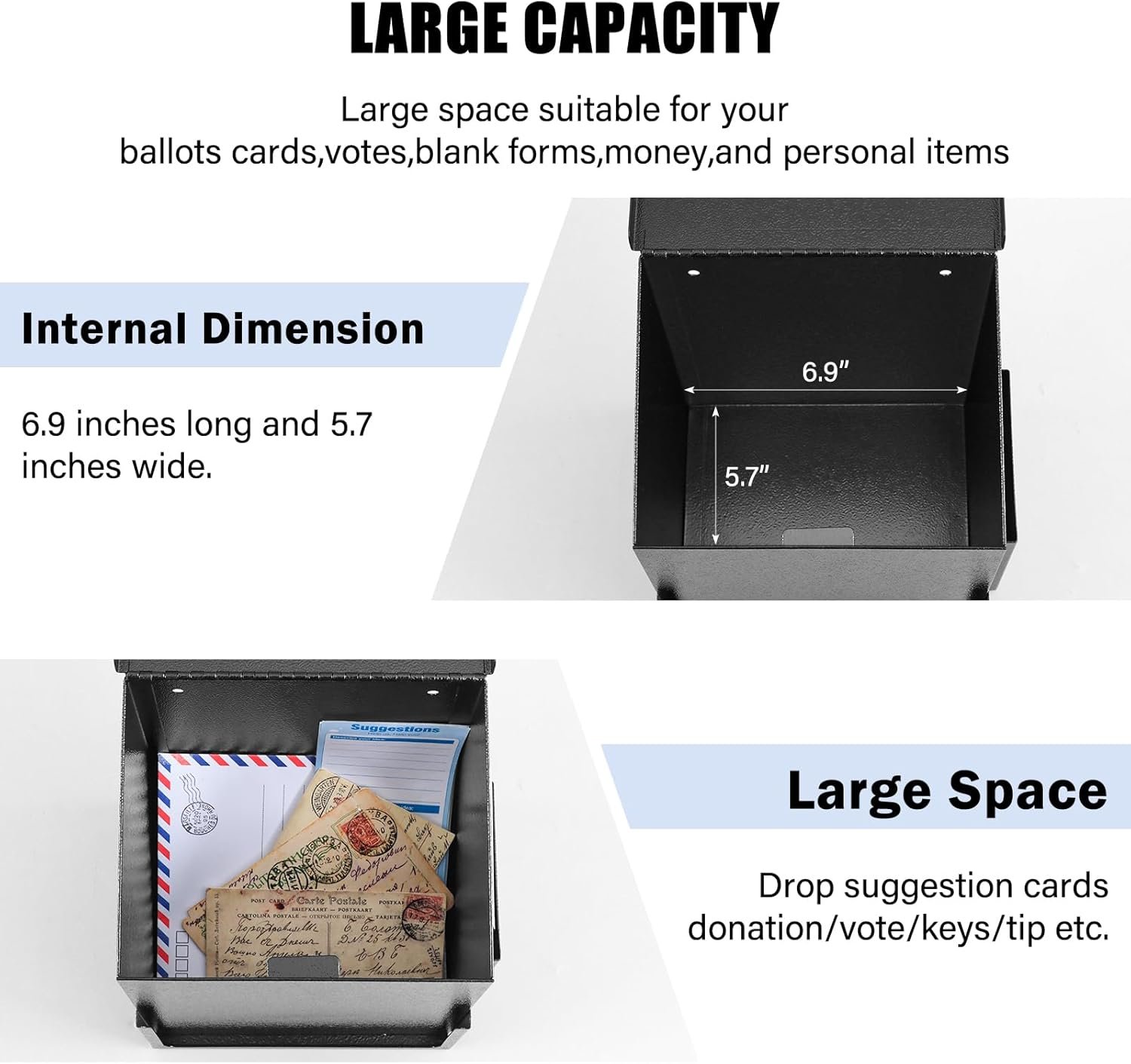buy in bulk xydled suggestion box with key lock acrylic sign holder, metal donation ballot drop box with slot tip jar for office, fundraising, church, school,8.9''x7.1''x6.3'', black source from factory