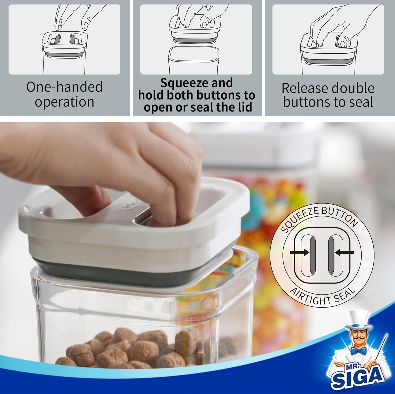 factory direct mr.siga 4 pack airtight food storage container set, bpa free kitchen pantry organization canisters with one-handed leak proof lids, 1l / 33.8oz, medium, white oem/odm services